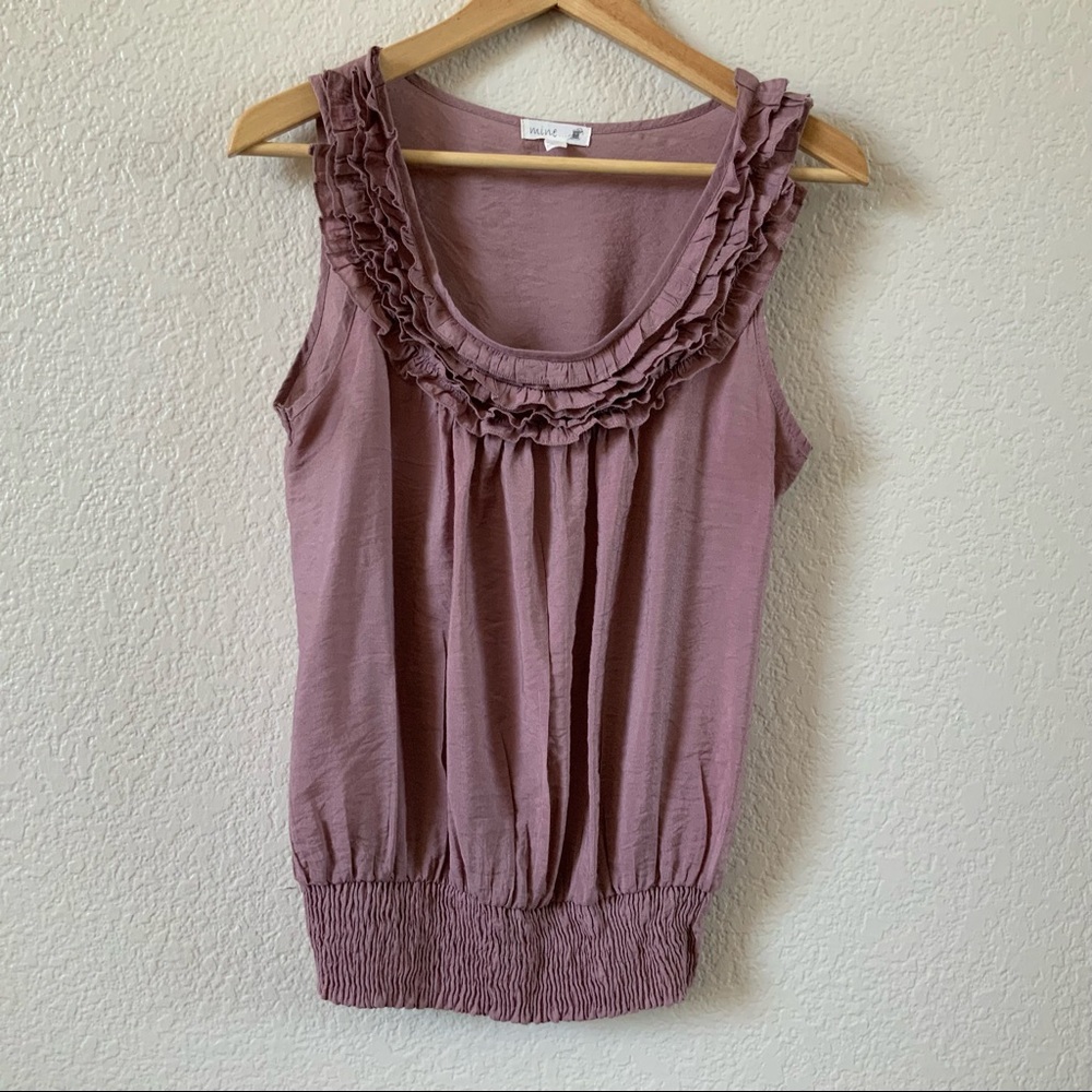 MINE Dusty Rose Sleeveless Top with Ruffled Collar, Sz M
